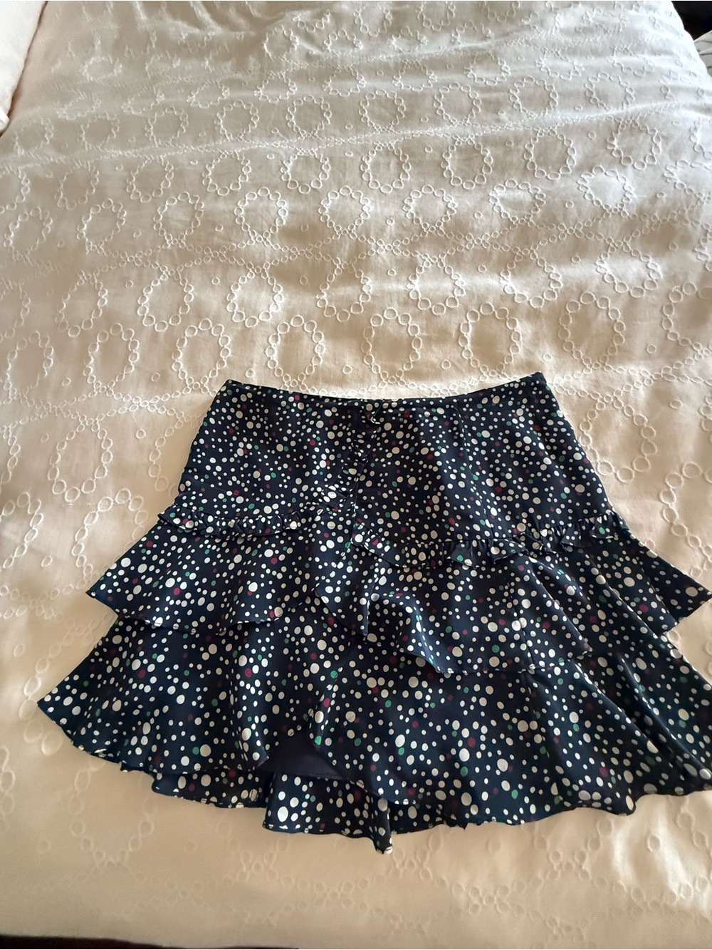 Nanette Lepore Navy Polka Dot Ruffle Mini Skirt Size 4